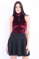 Crushed Velour Zipper Bodysuit