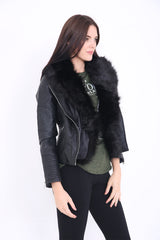 Abnehmbare Kunstpelz -PU -Bikerjacke abnehmbar