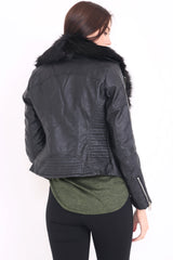 Abnehmbare Kunstpelz -PU -Bikerjacke abnehmbar