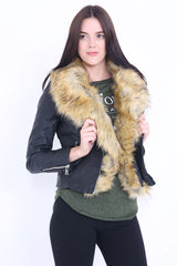 Abnehmbare Kunstpelz -PU -Bikerjacke abnehmbar