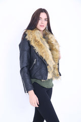 Abnehmbare Kunstpelz -PU -Bikerjacke abnehmbar