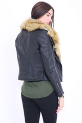 Abnehmbare Kunstpelz -PU -Bikerjacke abnehmbar