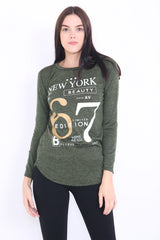 Melange brei 67 print top met lange mouwen