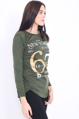 Melange brei 67 print top met lange mouwen