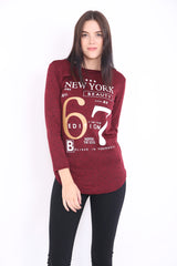 Melange brei 67 print top met lange mouwen