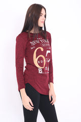 Melange brei 67 print top met lange mouwen