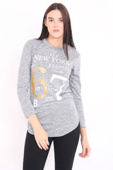 Melange brei 67 print top met lange mouwen