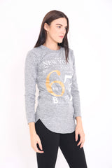 Melange brei 67 print top met lange mouwen