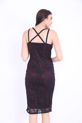 Glitter Lace Gedekte buste buste midi -jurk