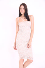Padded Bust Lace Overlay Midi Dress