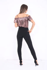 Off The Shoulder Metallic Cami Jumpsuit