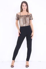 Off The Shoulder Metallic Cami Jumpsuit