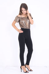Off The Shoulder Metallic Cami Jumpsuit