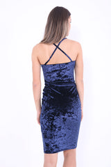 Vestido midi de busto acolchado de terciopelo triturado