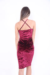 Vestido midi de busto acolchado de terciopelo triturado