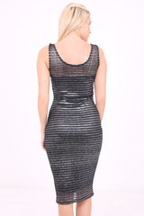 Crochet Net Metallic Foil Midi Dress