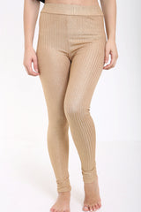 High Waist Ribbed Metallic Legging