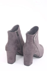 Buckle Detail Faux Suede Heeled Ankle Boots