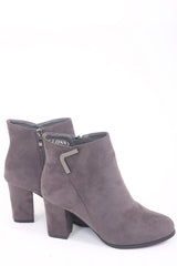 Buckle Detail Faux Suede Heeled Ankle Boots