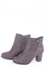 Buckle Detail Faux Suede Heeled Ankle Boots