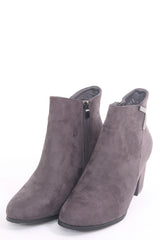 Buckle Detail Faux Suede Heeled Ankle Boots