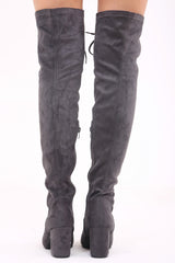 Faux Suede Over The Knee Lace Up Heeled Boots