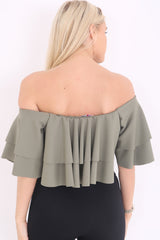 Double Frill Cropped Bardot Top