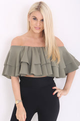 Double Frill Cropped Bardot Top