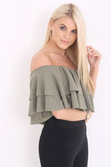Double Frill Cropped Bardot Top