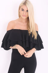Double Frill Cropped Bardot Top