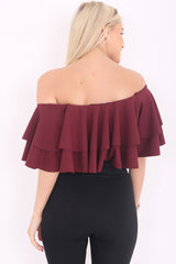 Double Frill Cropped Bardot Top