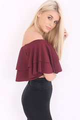 Double Frill Cropped Bardot Top