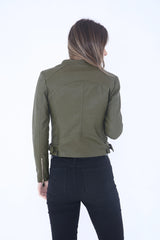 Triple Zip Detail Faux Leather Biker Jacket