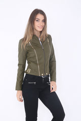 Triple Zip Detail Faux Leather Biker Jacket