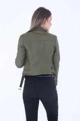 Double Zip Up Mock Button Faux Leather Biker Jacket