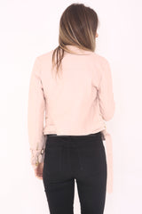 Double Zip Up Mock Button Faux Leather Biker Jacket