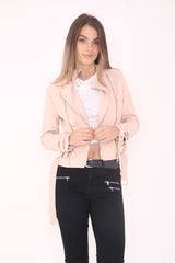 Double Zip Up Mock Button Faux Leather Biker Jacket