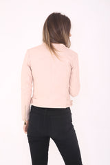 Triple Zip Detail Faux Leather Biker Jacket