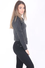 Faux Leder Reißverschluss Detail Bikerjacke
