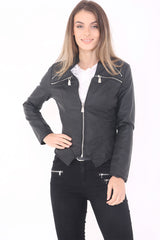 Faux Leder Reißverschluss Detail Bikerjacke