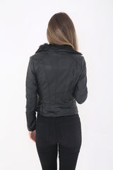 Kunstpelzkragen PU Bikerjacke