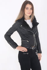Kunstpelzkragen PU Bikerjacke