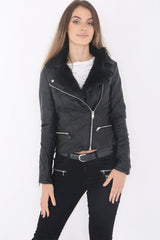 Kunstpelzkragen PU Bikerjacke