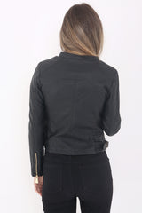 Triple Zip Detail Faux Leather Biker Jacket
