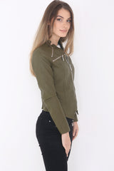 Faux Leder Reißverschluss Detail Bikerjacke