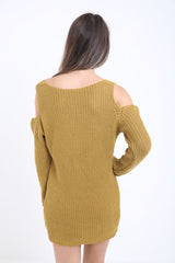 Koude schoudergescheurde ladder Distress gebreide trui