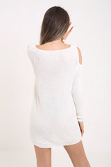 Koude schoudergescheurde ladder Distress gebreide trui