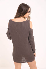 Koude schoudergescheurde ladder Distress gebreide trui