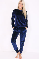 Stripe Panel Velour Loungewear Two Piece Coordinate Suit