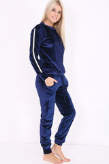 Stripe Panel Velour Loungewear Two Piece Coordinate Suit